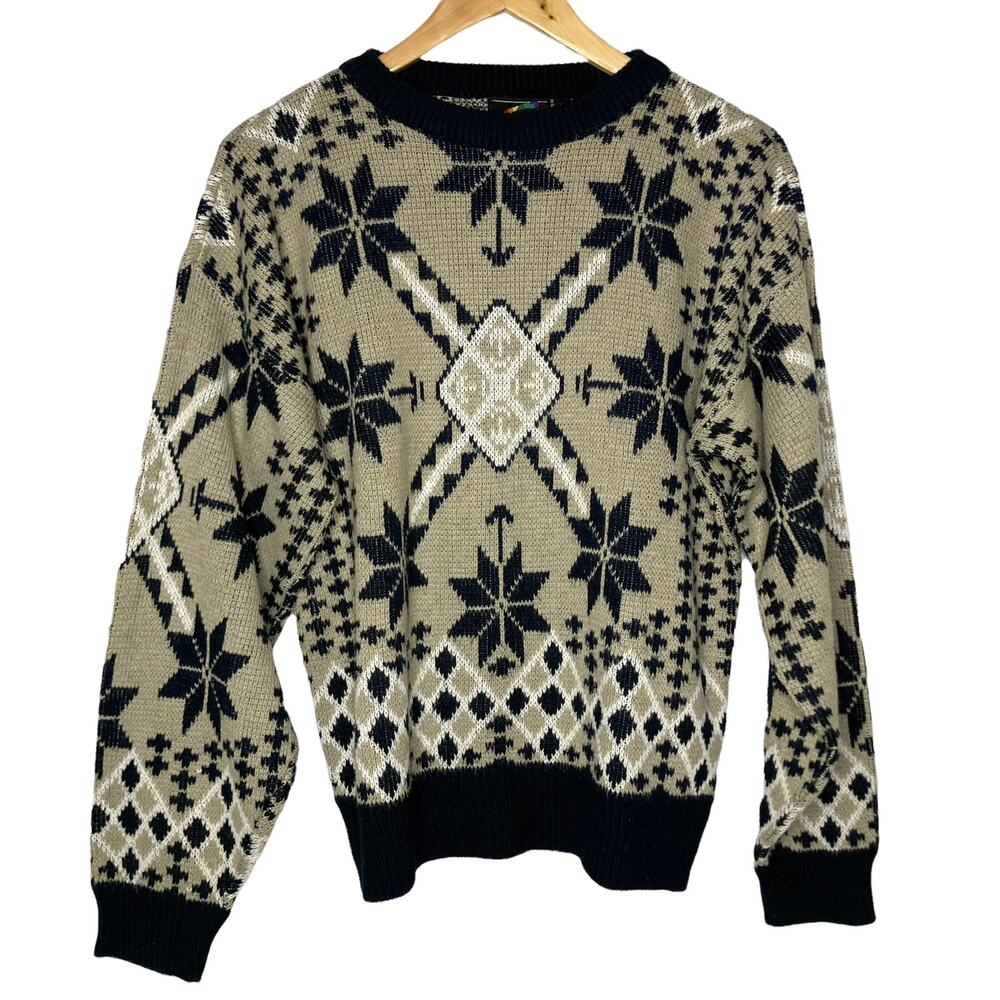 1980's Spettro Men's Totally 80's Snowflake Ski Sweater Black & Tan Size Medium
